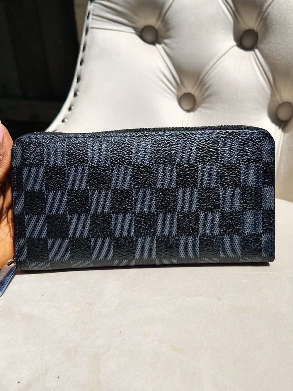 Checkerboard Zip Wallet in Black and Gray - Picture 3 of 5